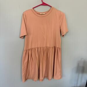 A.gain Blush Pink Tunic Top Size Small Short Sleeves Peplum Hem Mini Dress